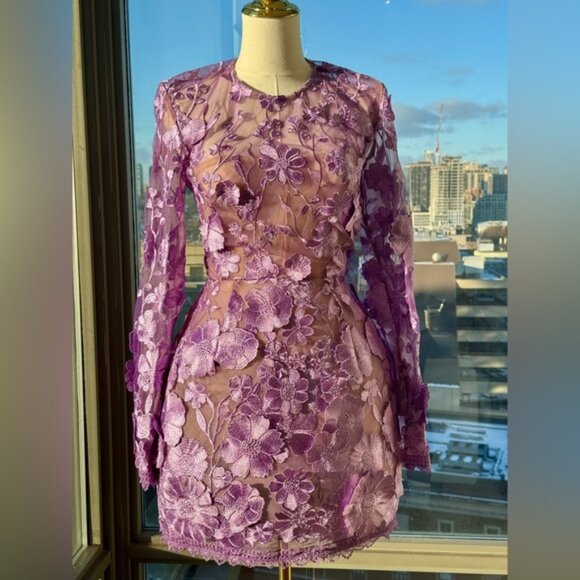 🆕 BRONX & BANCO 🧿 NWOT Bouquet Maraya Long Sleeve Mini Dress, Lilac Sz XS US 2 - Picture 11 of 16